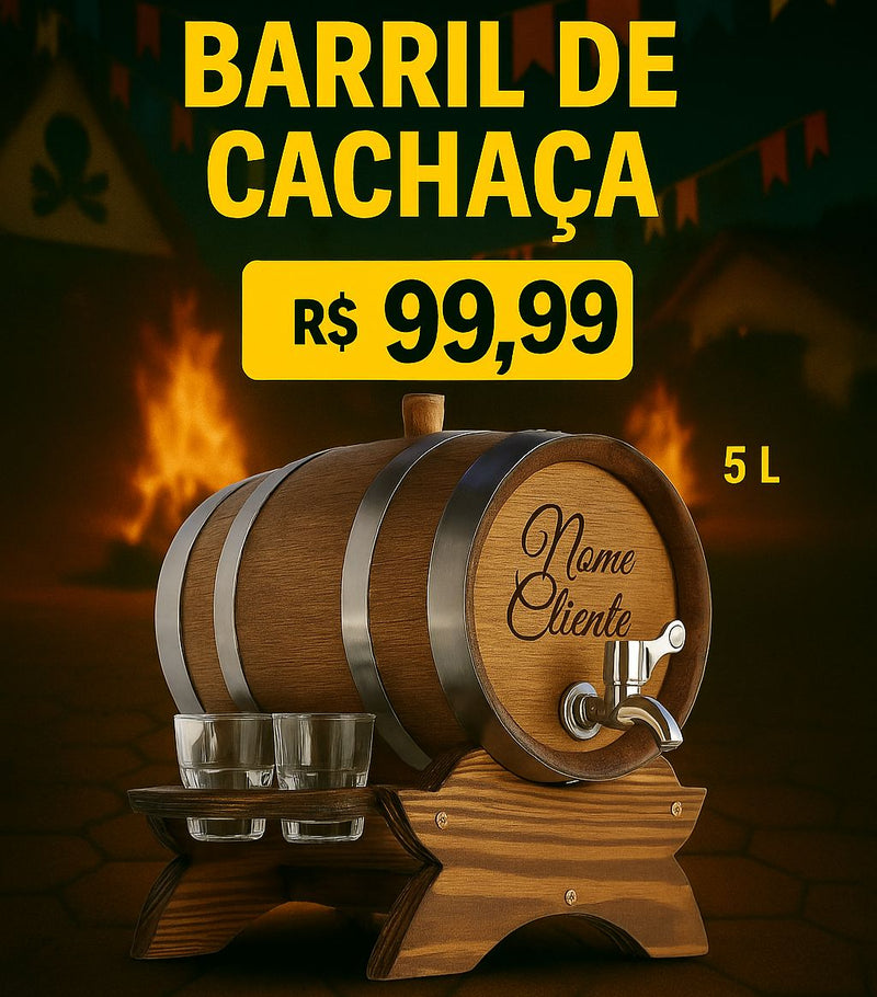 Barril de Cachaça 5L + 2 copos